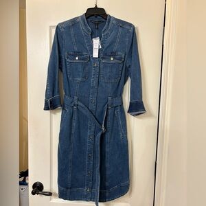 WHBM Dark Blue Denim Button-Front Shirt Dress with Belt